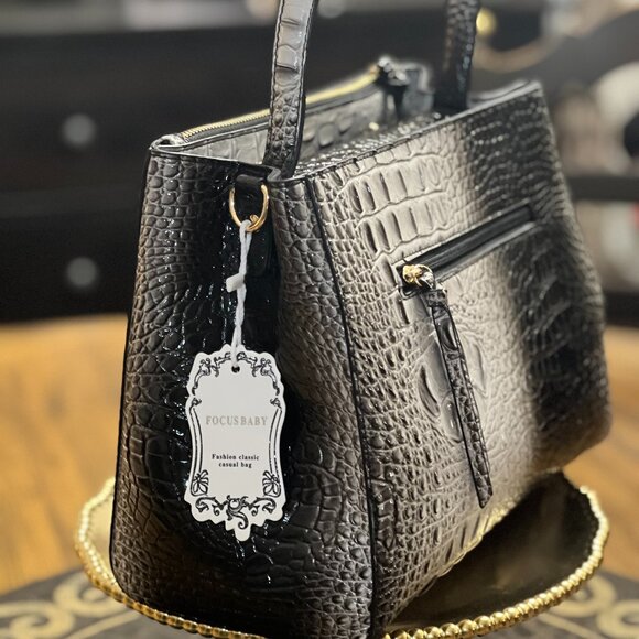 Handbags - Textured Croc Black and Grey Ombre Handbag